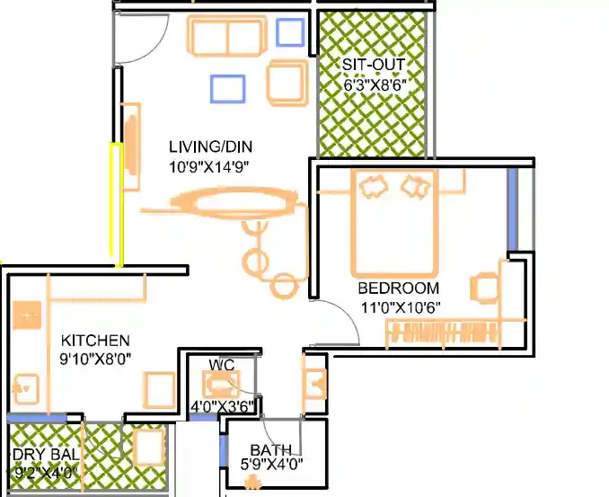 F5 Epic 1 BHK floor plan