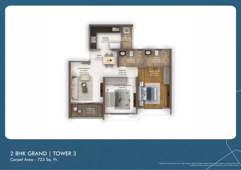 Gera's Island of Joy 2 BHK floor plan