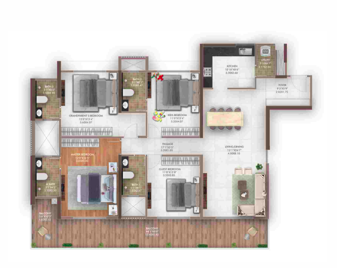 Gera's Island of Joy 4 BHK floor plan