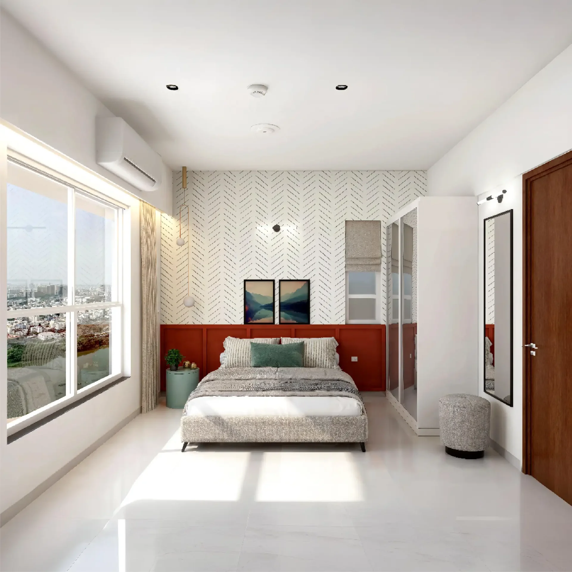 Godrej Aqua Vista bedroom with wide windows and city views
