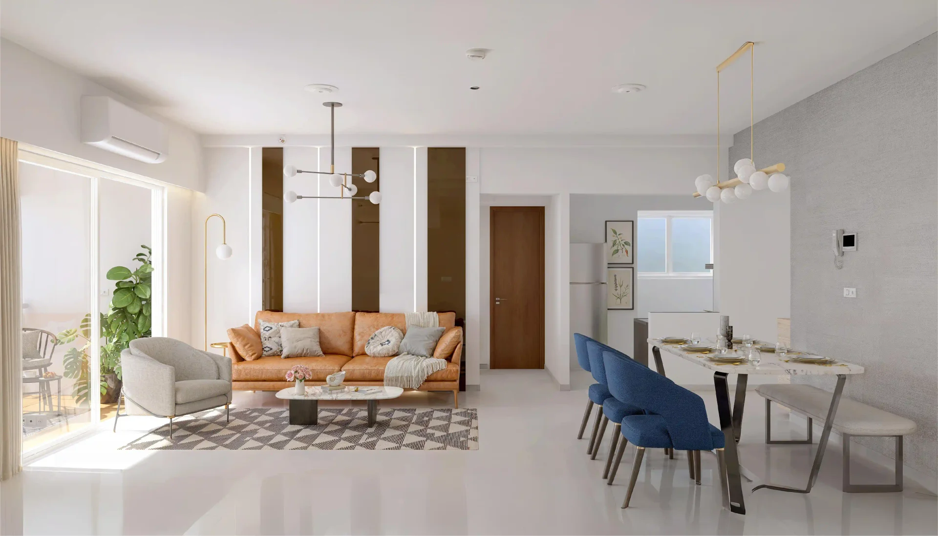 Godrej Aqua Vista open-plan living and dining with full-height windows