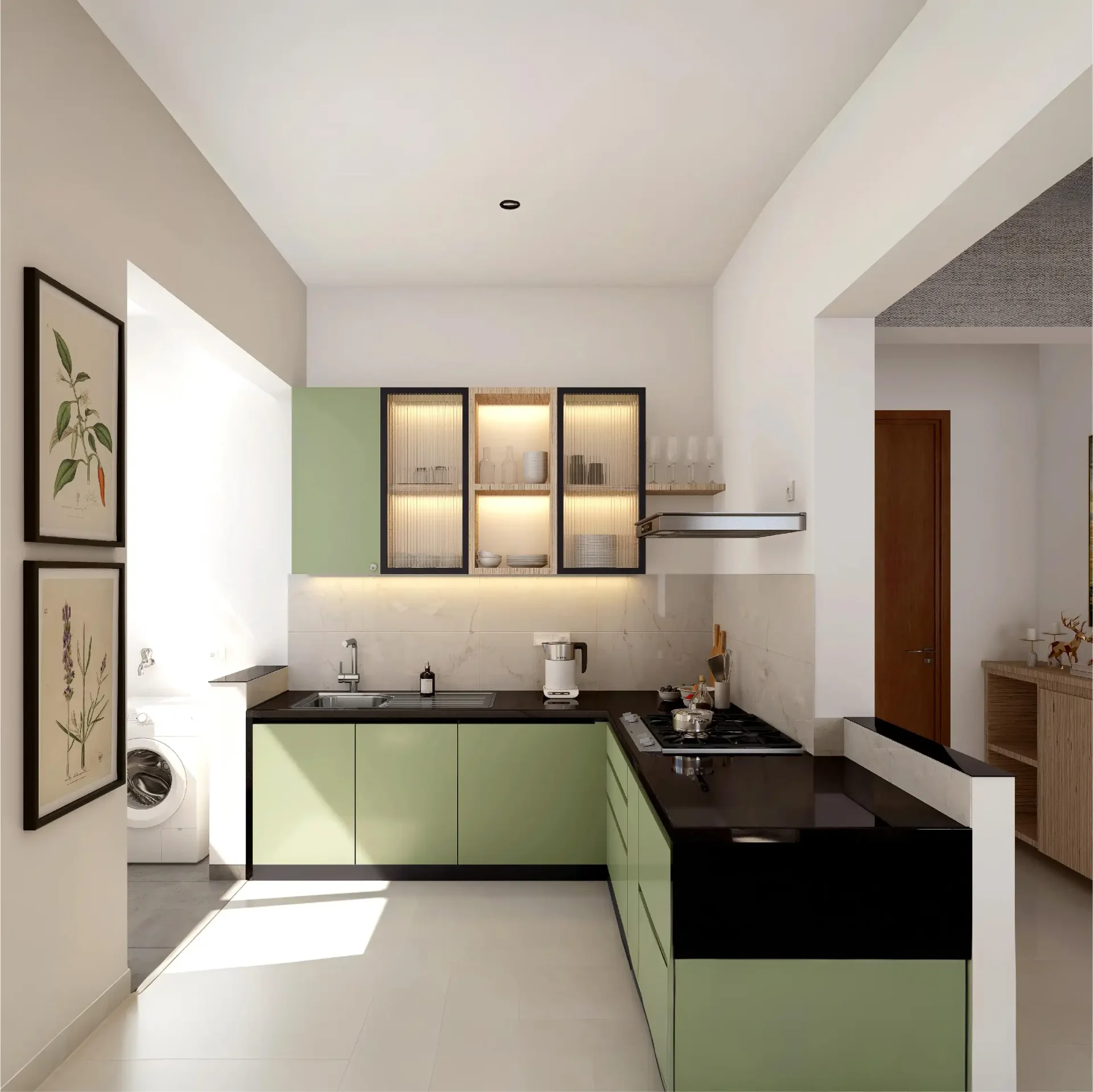 Godrej Aqua Vista kitchen with L-shaped counter and utility area