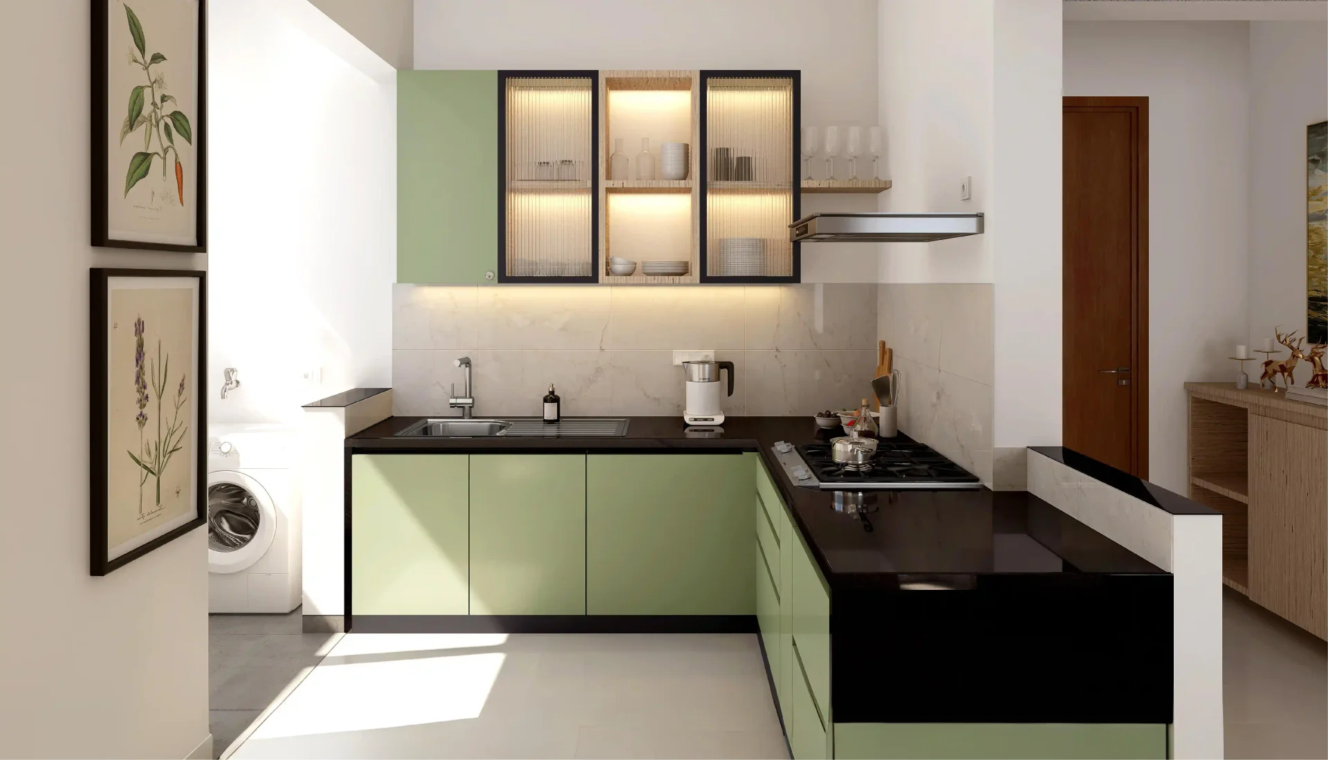 Godrej Aqua Vista kitchen with overhead storage and integrated appliances