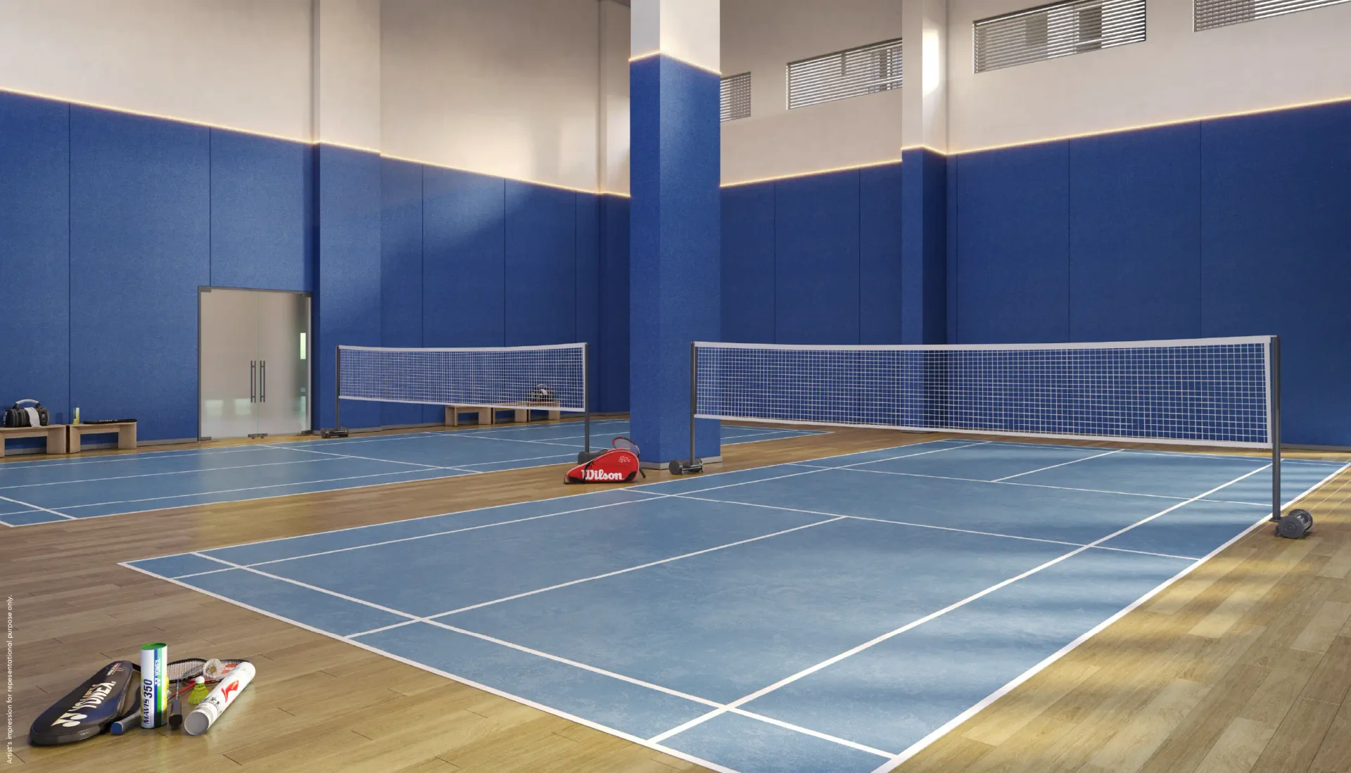 Godrej Elaris indoor badminton court with sprung wooden flooring