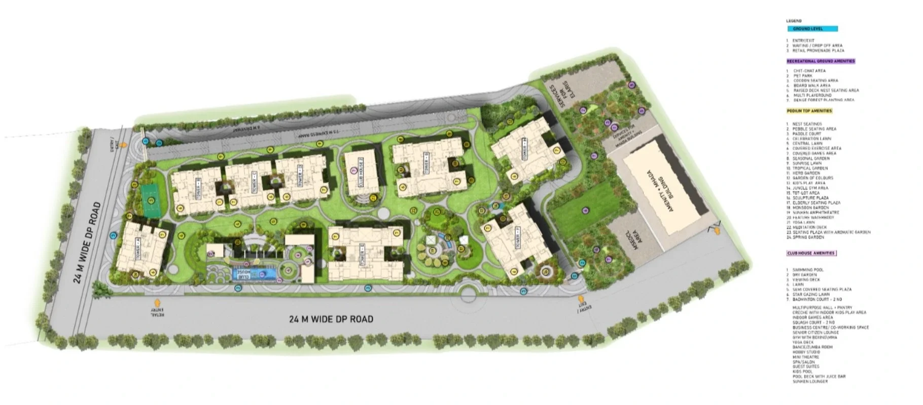 Godrej Elaris master layout plan showing the eight towers and amenity zones across the 12-acre site