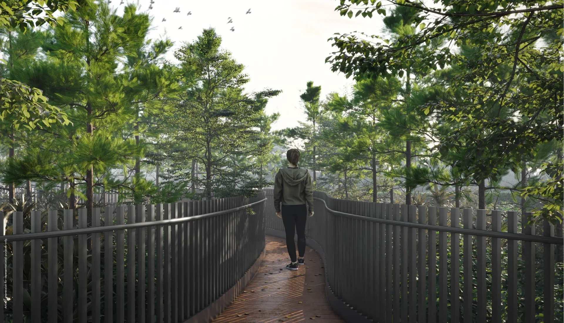 Godrej Elaris elevated jogging and walking trail through dense tree planting