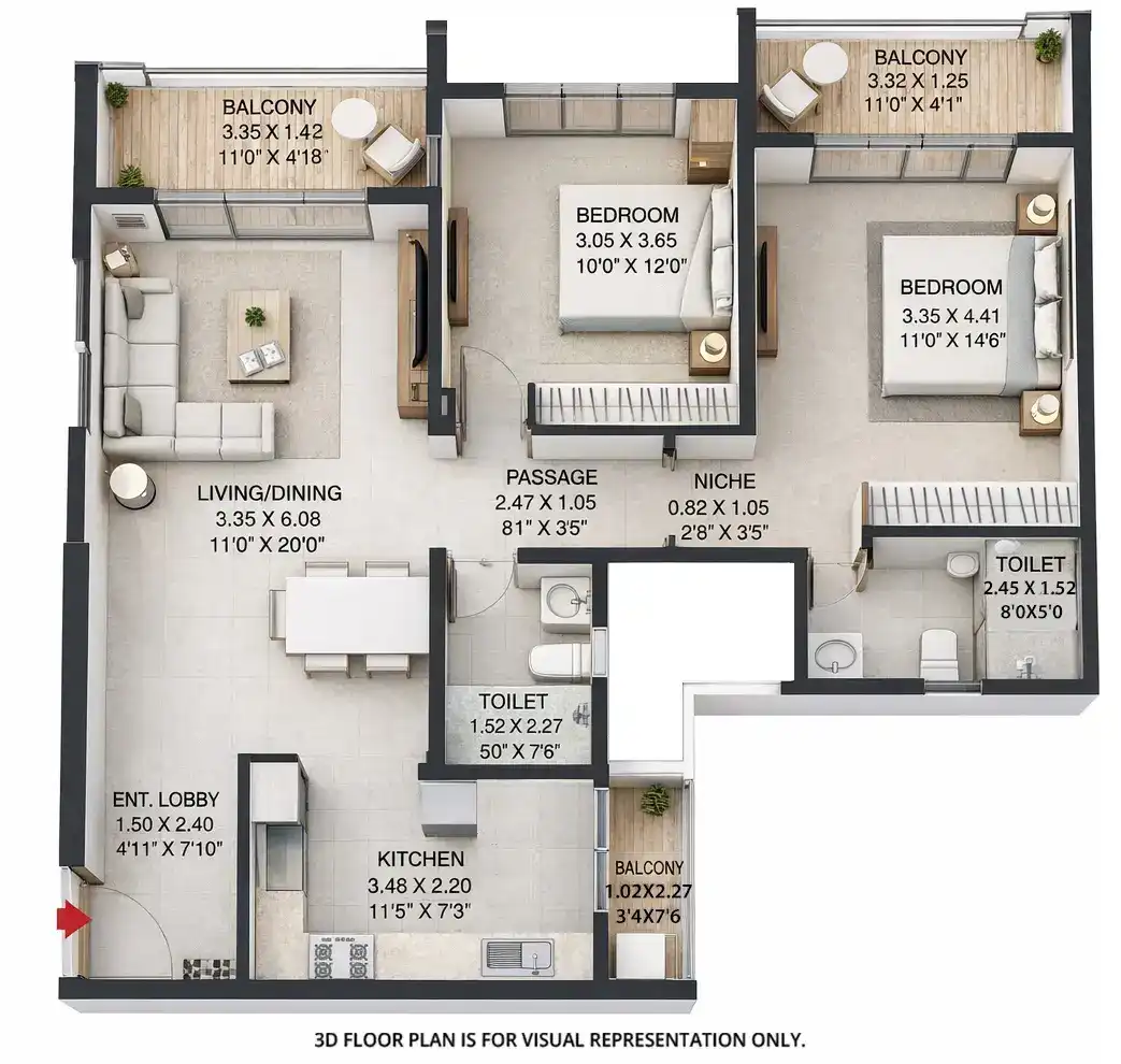 Godrej Emerald Waters 2 BHK floor plan