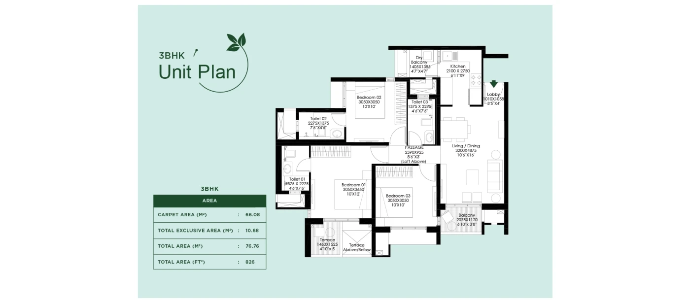 Godrej Meadows 3 BHK floor plan