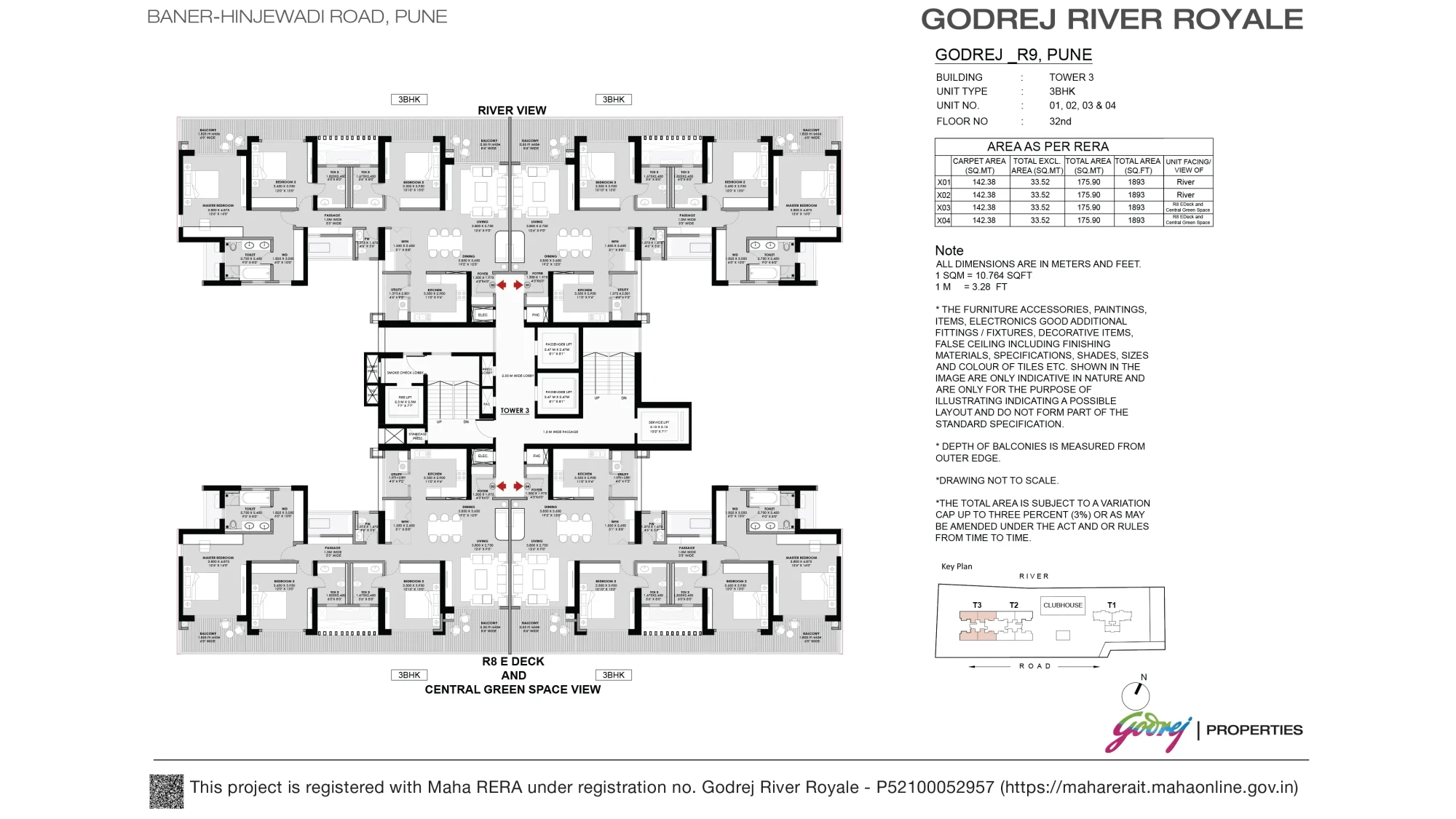 Godrej River Royale 3 BHK - Tower 3 typical floor floor plan