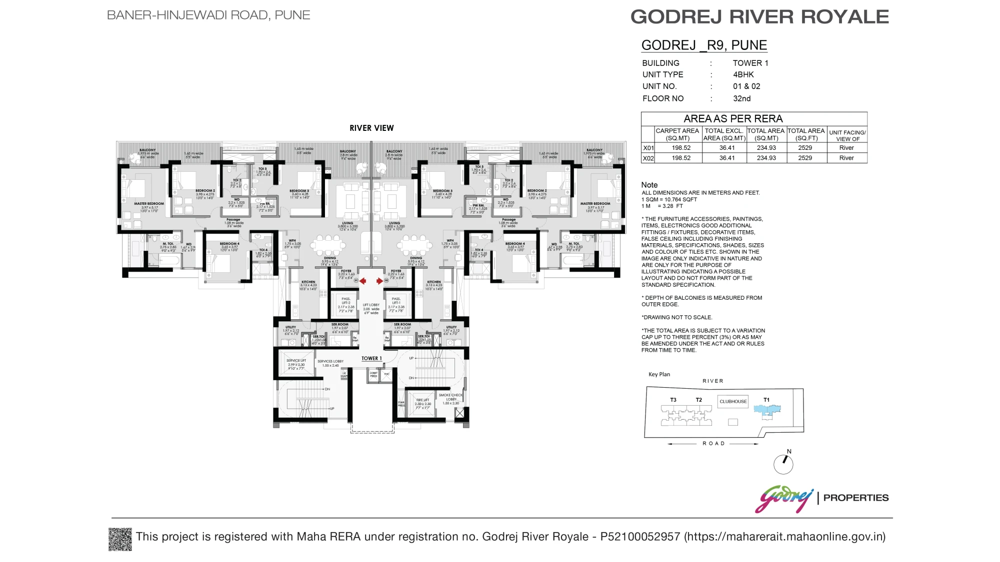 Godrej River Royale 4 BHK - Tower 1 typical floor floor plan
