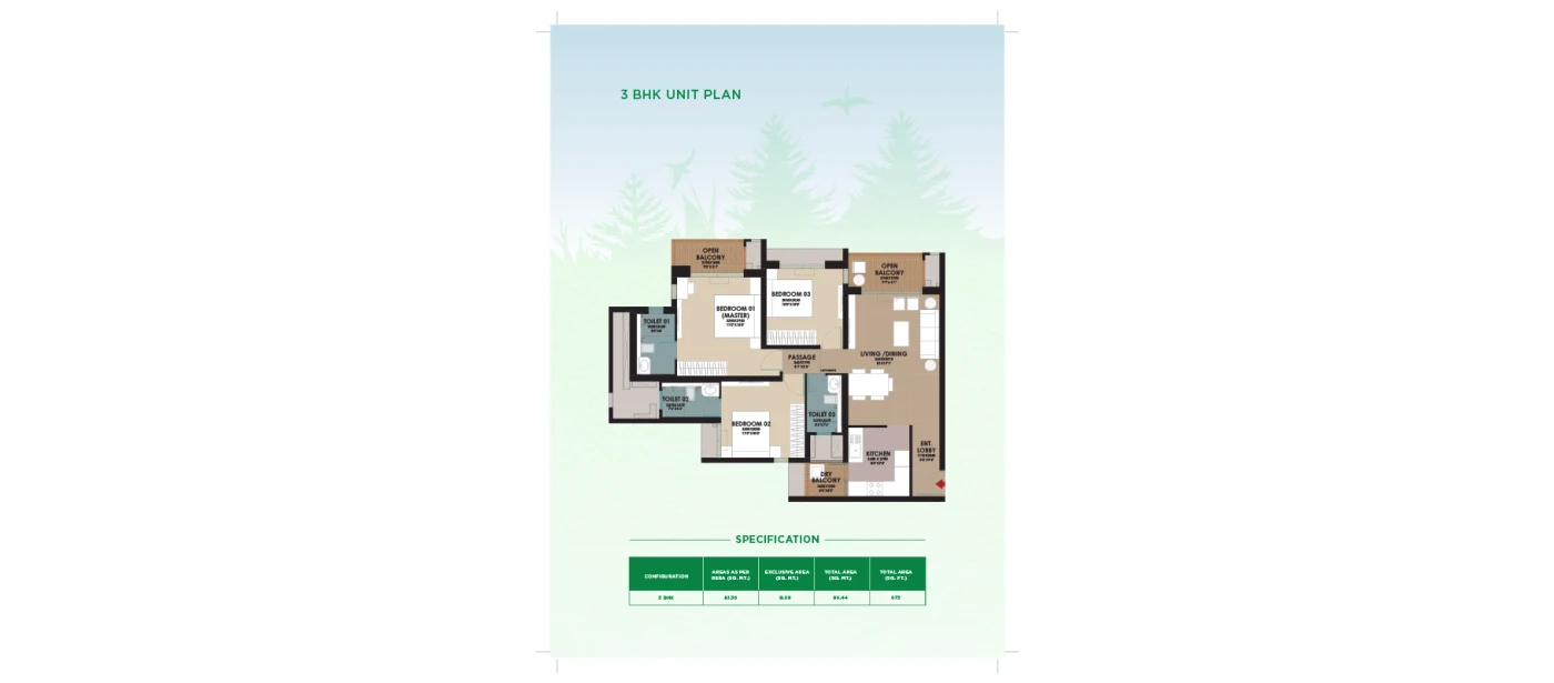 Godrej Woodsville 3 BHK floor plan