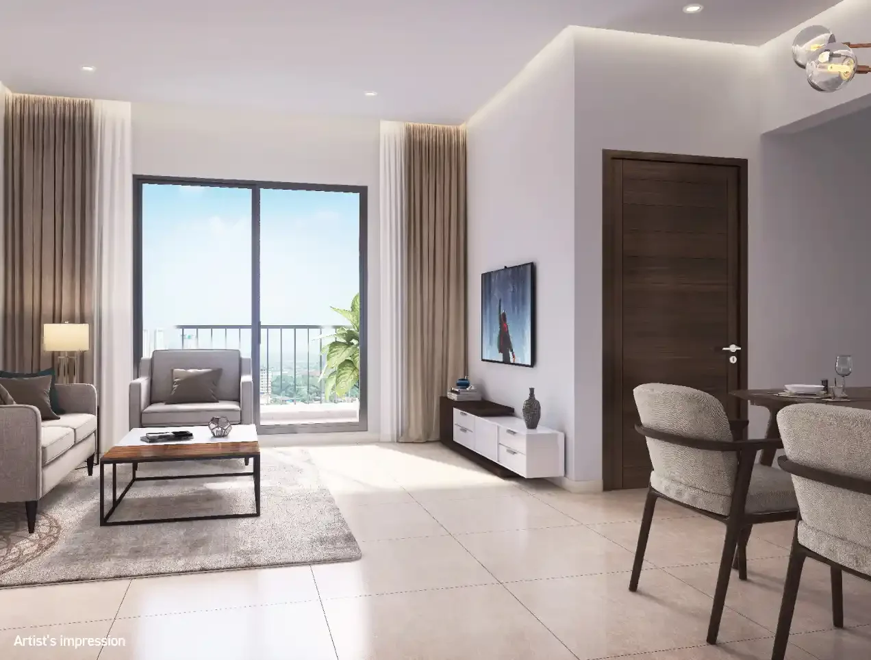 Joyville Hadapsar Annexe apartment living room opening onto the balcony