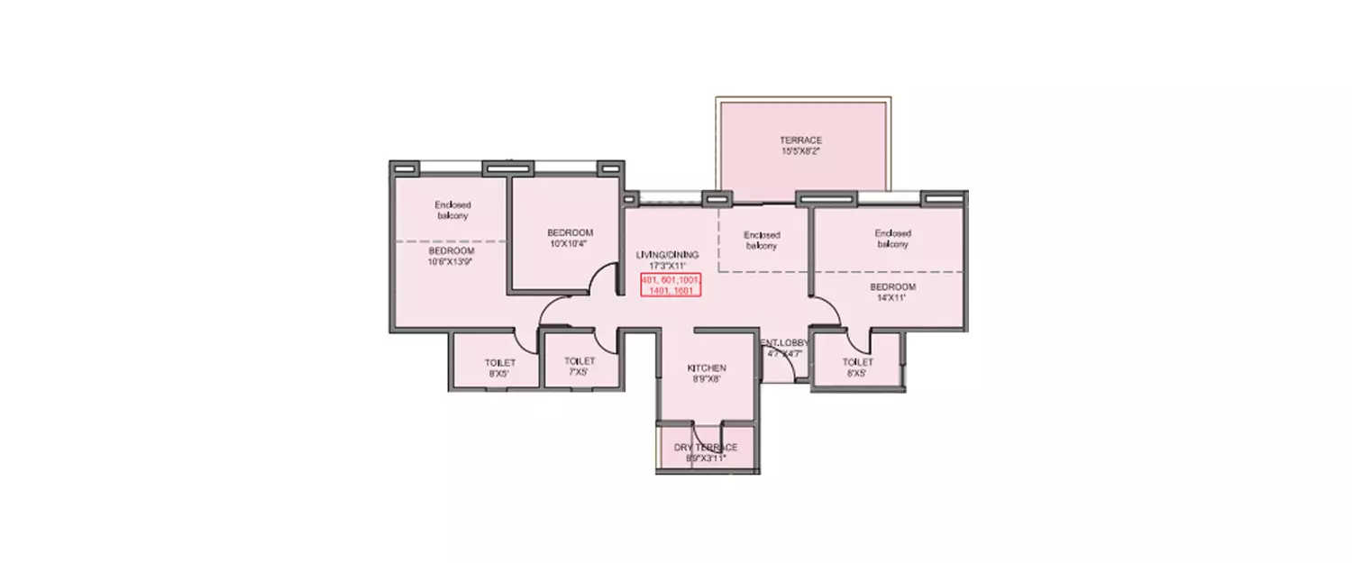 Kohinoor Grandeur 3 BHK (Compact) floor plan