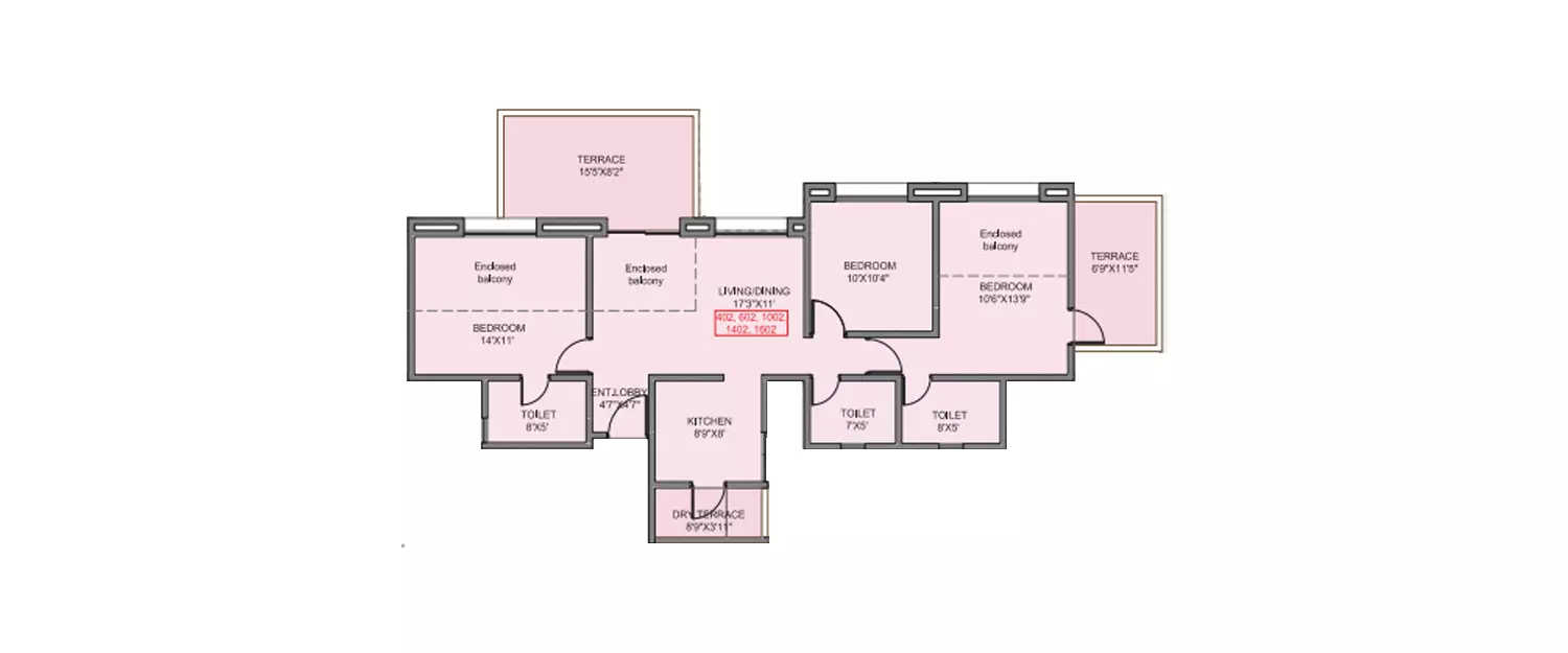 Kohinoor Grandeur 3 BHK floor plan