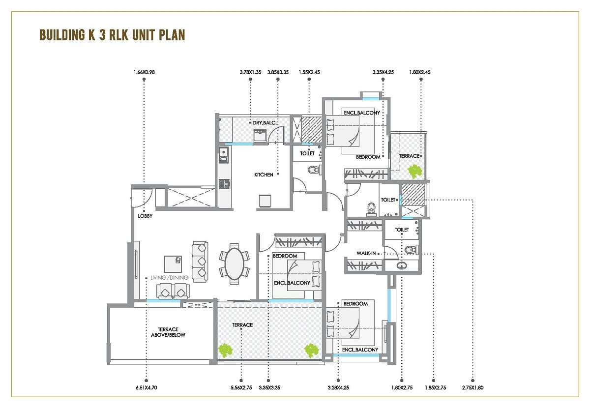 Kolte Patil 24K Stargaze 3 BHK floor plan 981 sq.ft carpet area