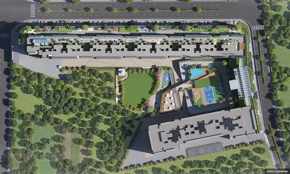 Majestique Evolvus master layout plan showing tower placement and amenity zones