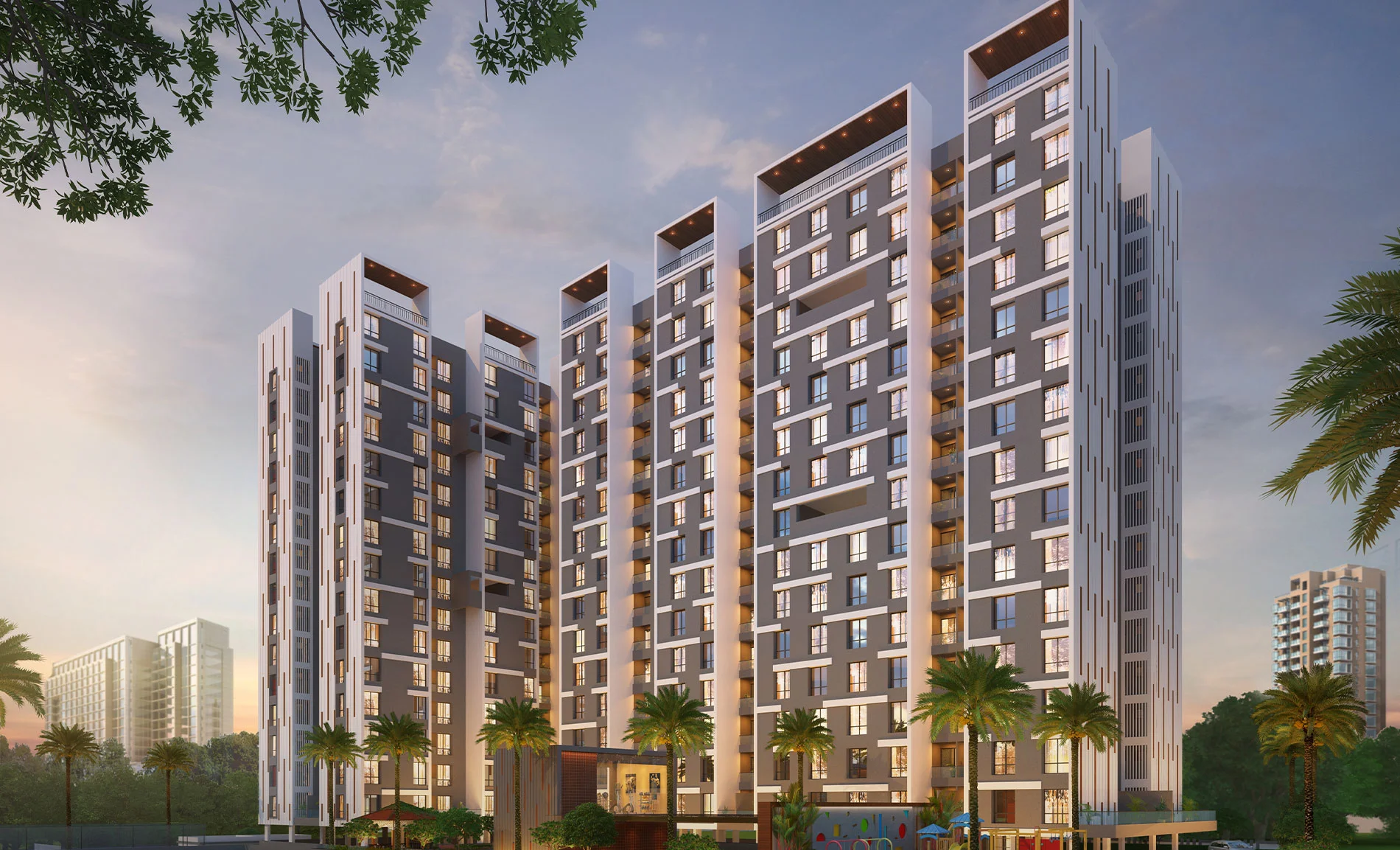 Majestique Swapnangan full facade with balconies across the wings