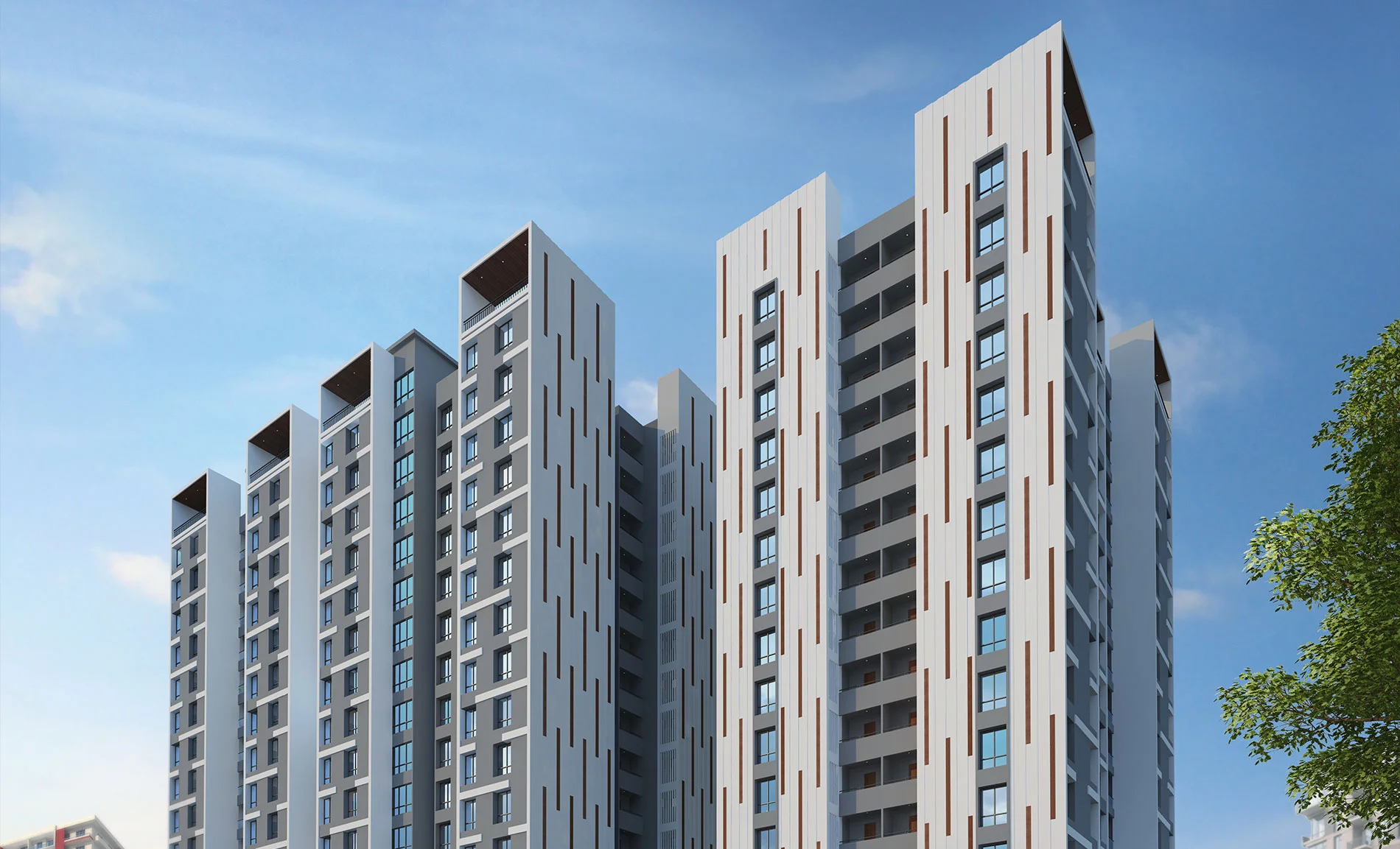 Majestique Swapnangan towers viewed from the landscaped frontage