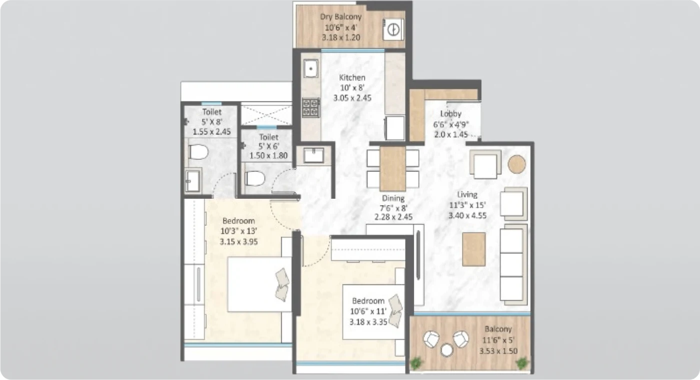 Mantra Magnus 2 BHK floor plan