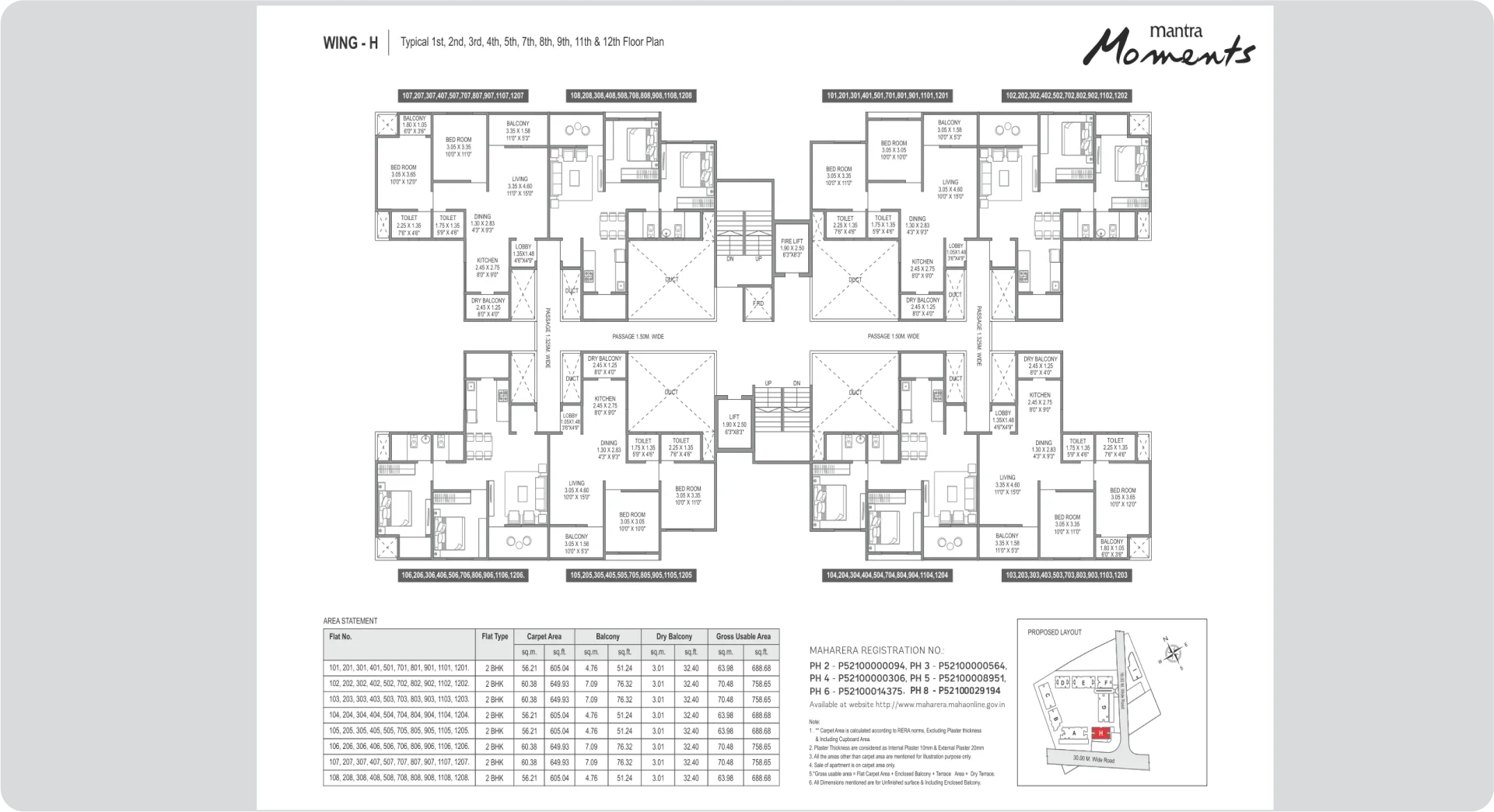 Mantra Moments 3 BHK (Wing H) floor plan