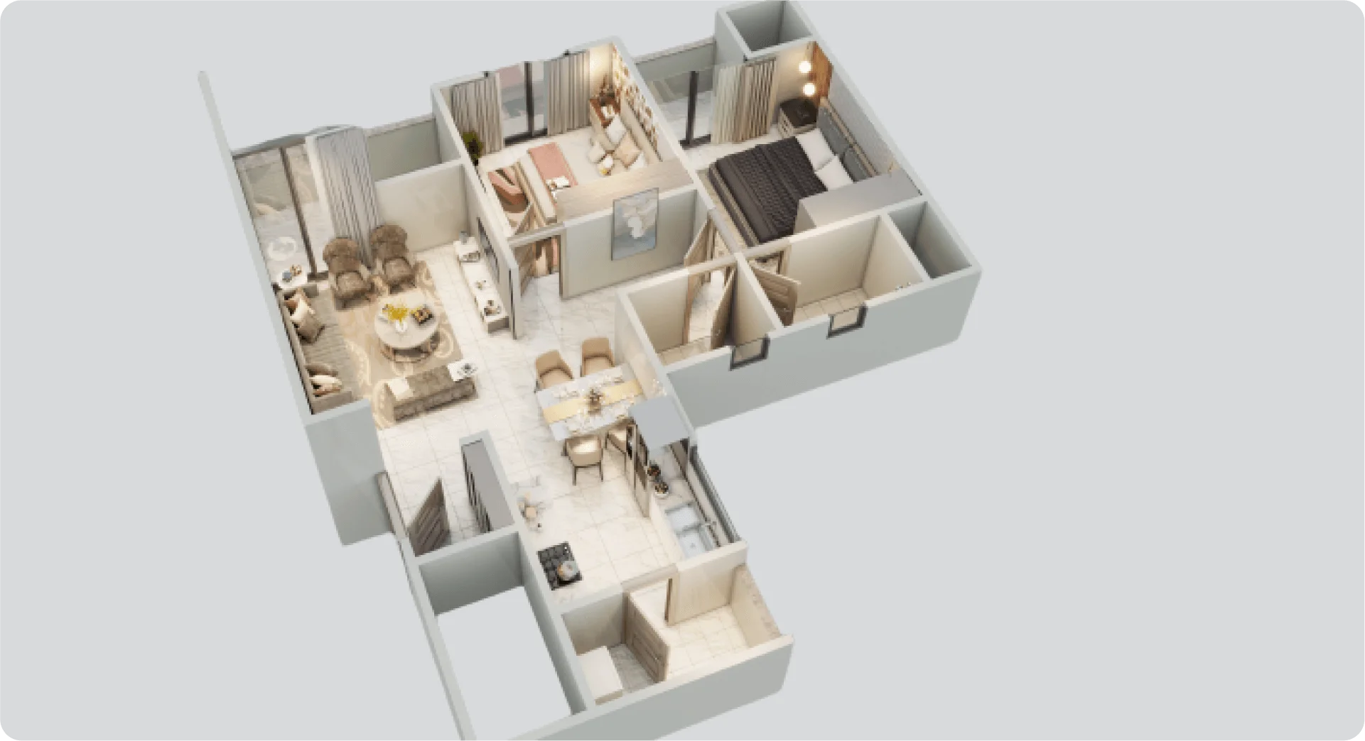 Mantra Moments 3D cutaway view of a typical apartment layout