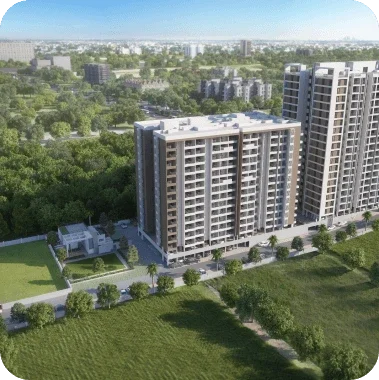 Mantra Parkview tower elevation seen across the landscaped lawn