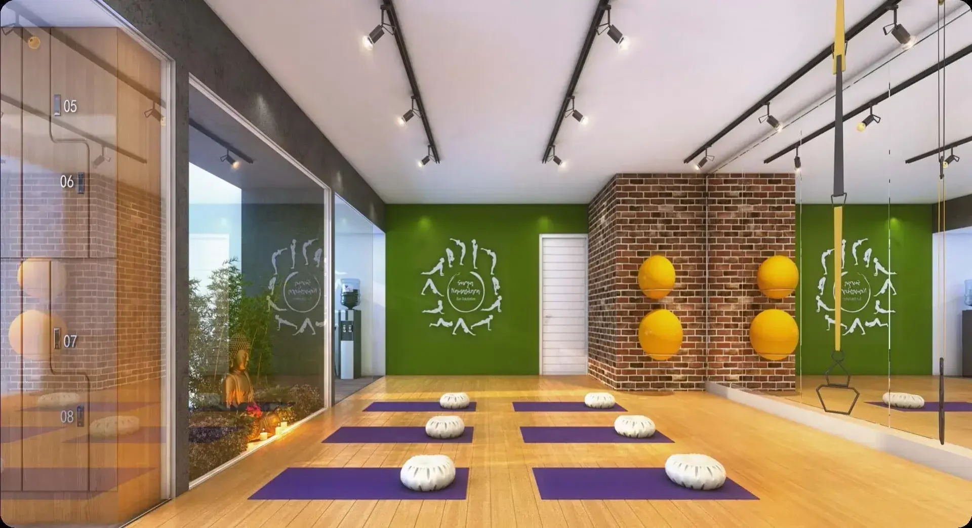 Mantra Parkview yoga and meditation studio with a glazed sauna cabin