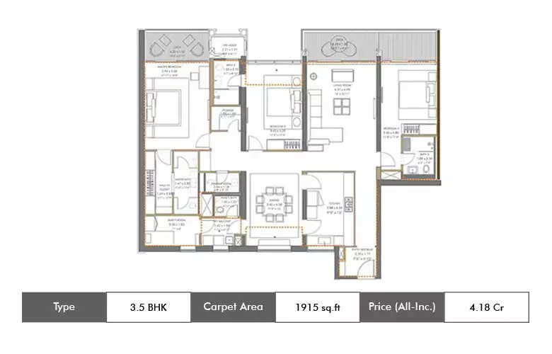 Panchshil Towers 3.5 BHK Comfort floor plan