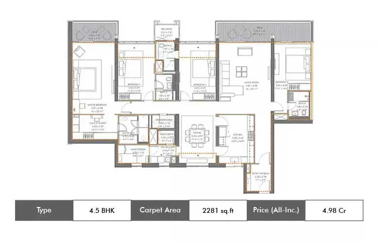 Panchshil Towers 4.5 BHK Exclusive floor plan