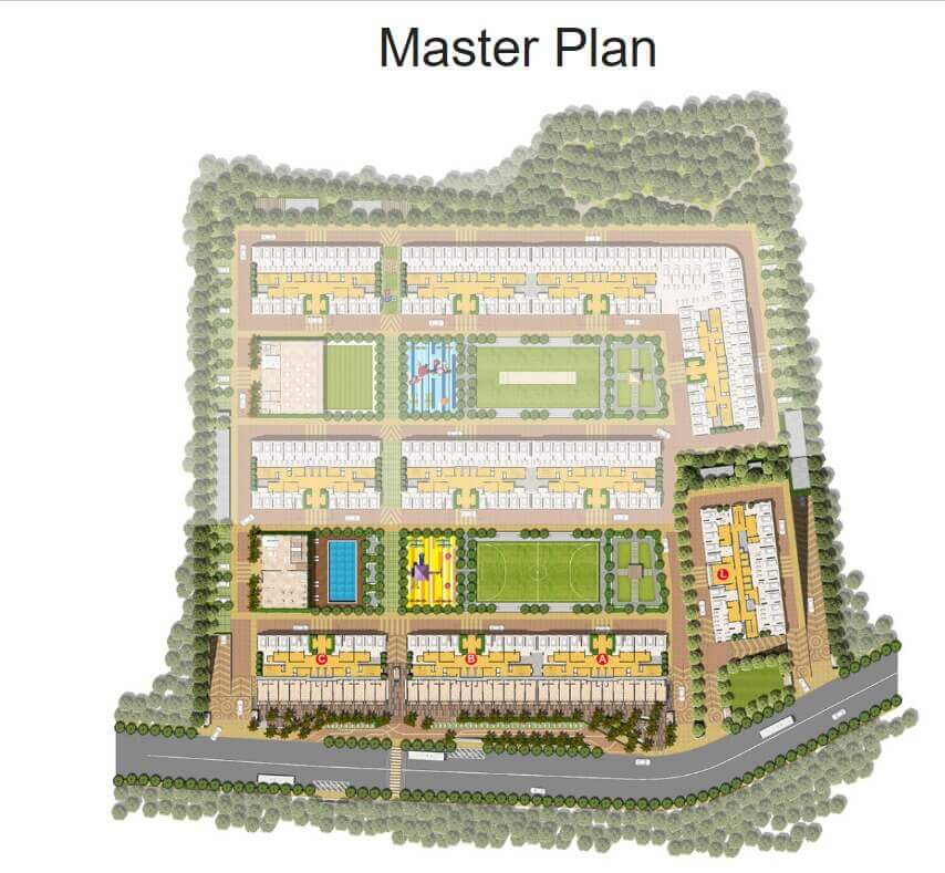 Pride World City Boston phase master plan layout showing amenity placements