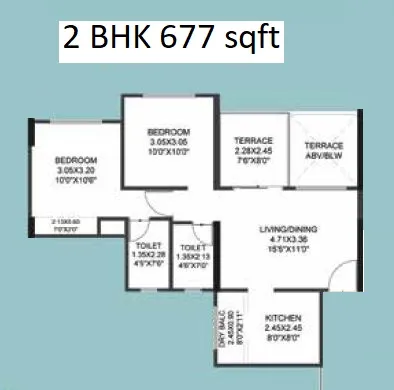 Pristine Equilife Homes 2 BHK (677 sq.ft) floor plan