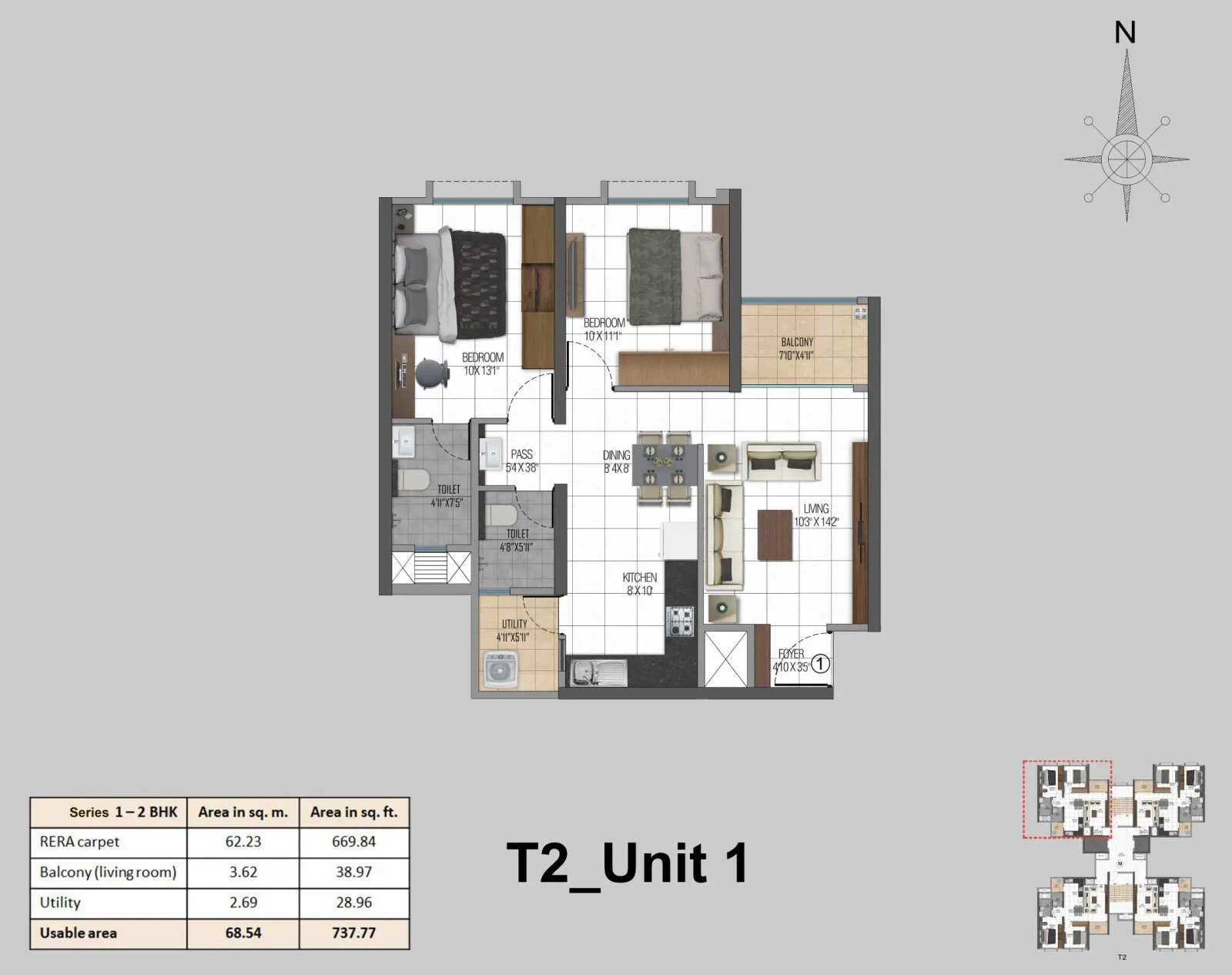 Provident Kenvista 2 BHK floor plan