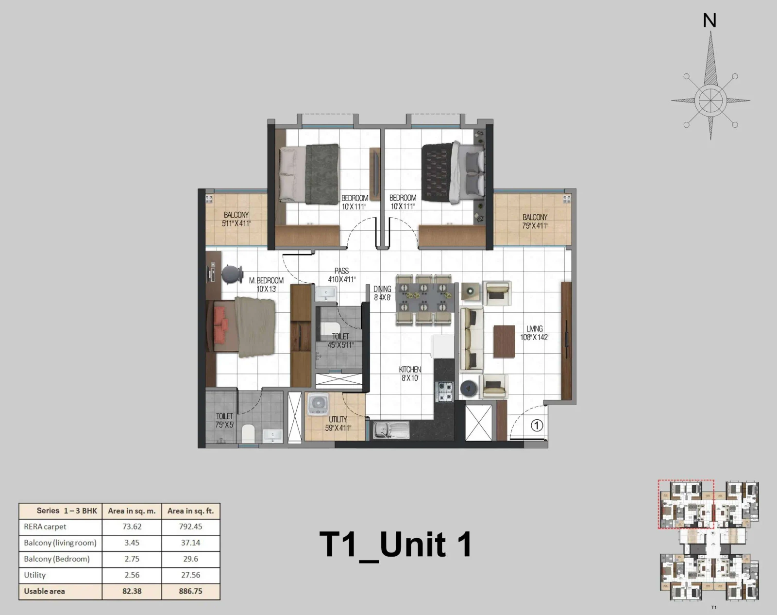 Provident Kenvista 3 BHK floor plan