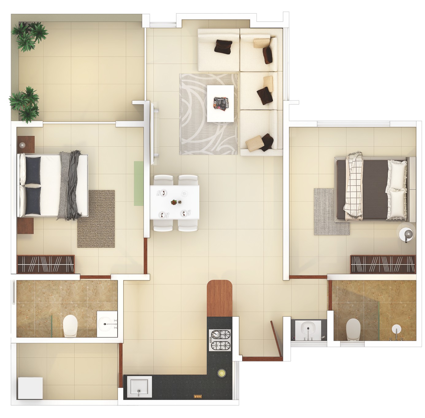 Rohan Abhilasha 2 BHK Type 1 floor plan