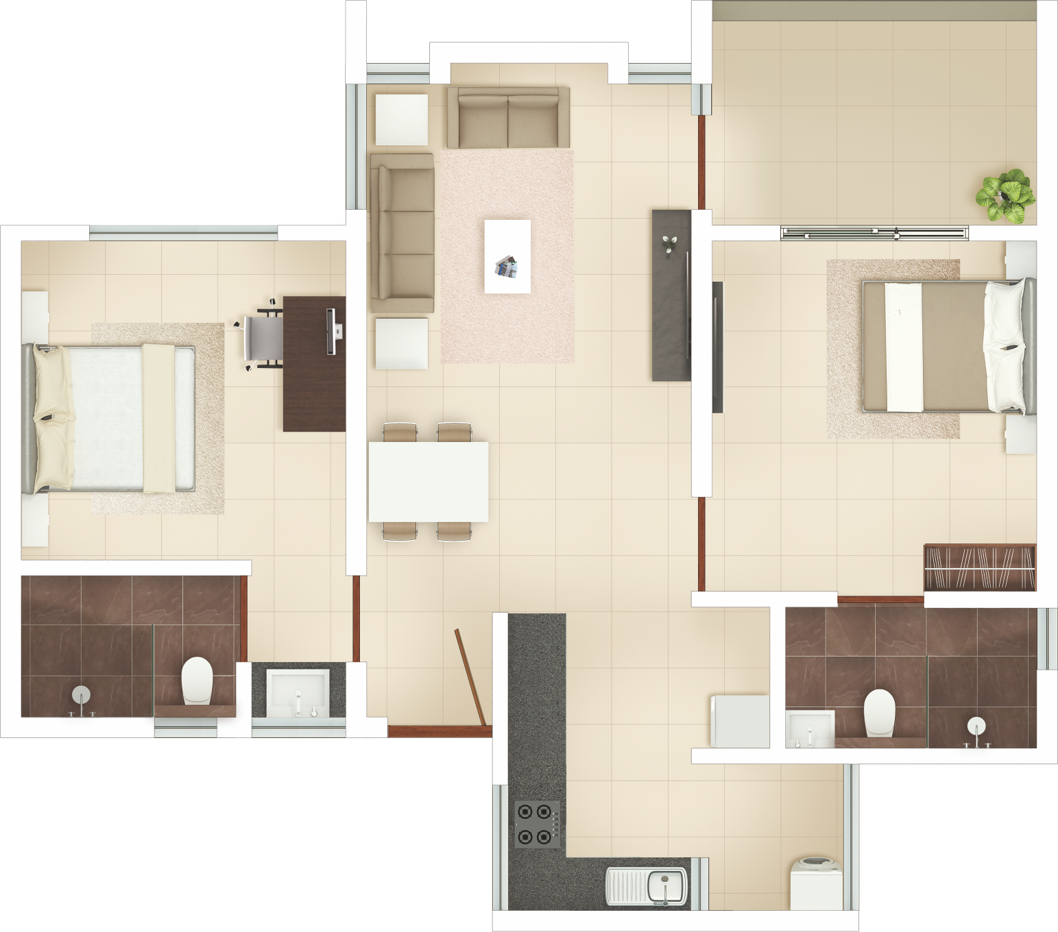 Rohan Abhilasha 2 BHK Type 2 floor plan