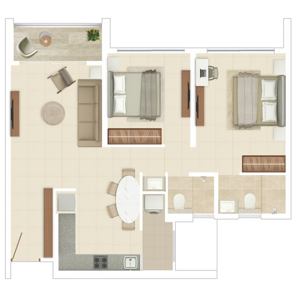 Rohan Harita 2 BHK (Type PB) floor plan