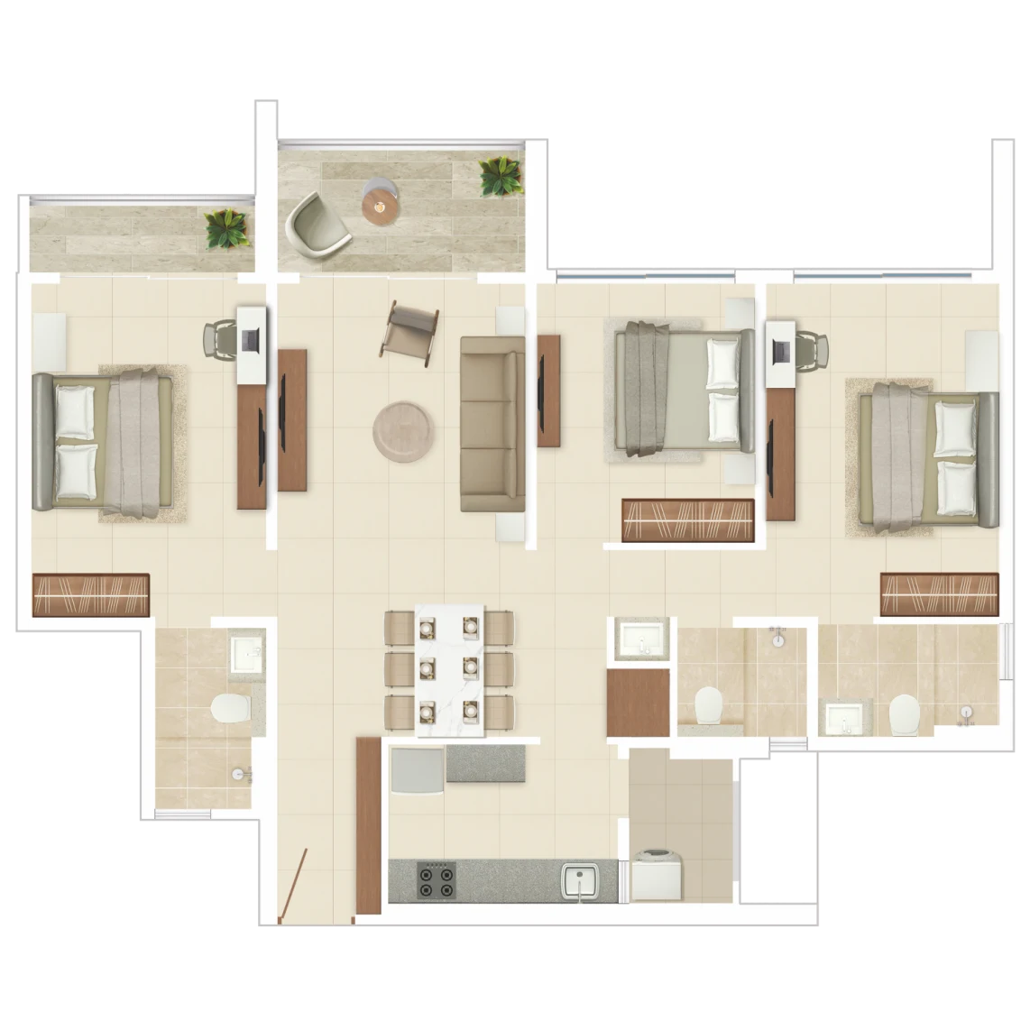 Rohan Harita 3 BHK (Type CA) floor plan
