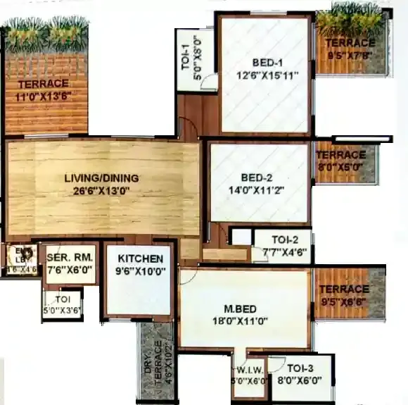 Sanskruti Terraza - 3 BHK floor plan layout