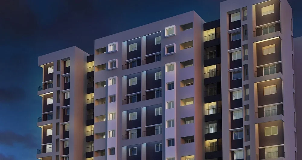 Sobha Orion night view with the towers illuminated