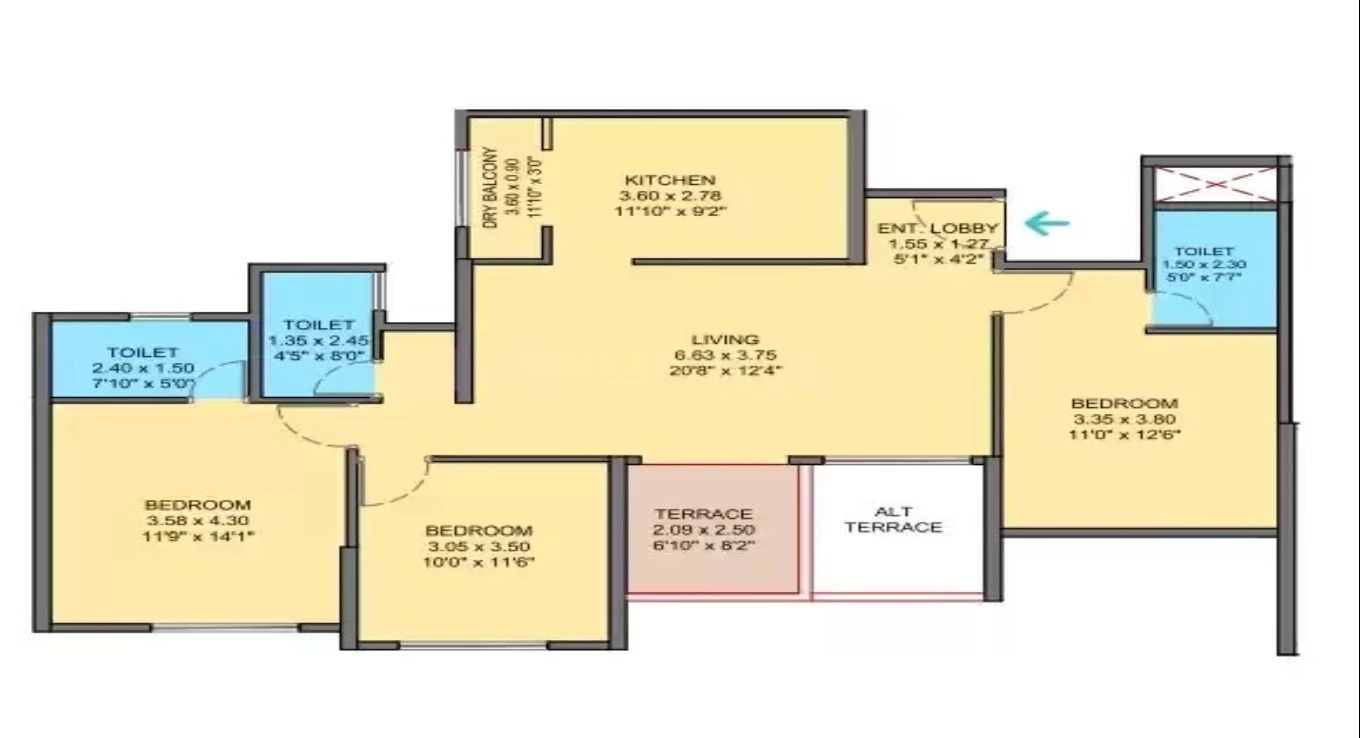VTP Pegasus 3 BHK (Compact) floor plan