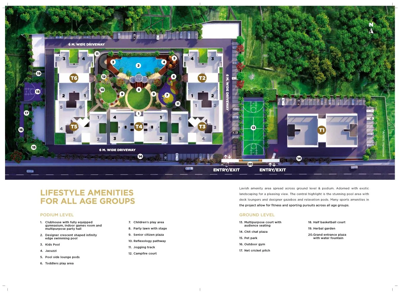 VTP Verve master layout plan with the numbered amenity legend